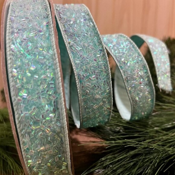 Tif Blue Farrisilk 1 Inch Christmas Wired Edge Ribbon for Tree Trimming 10 yards - Picture 1 of 7